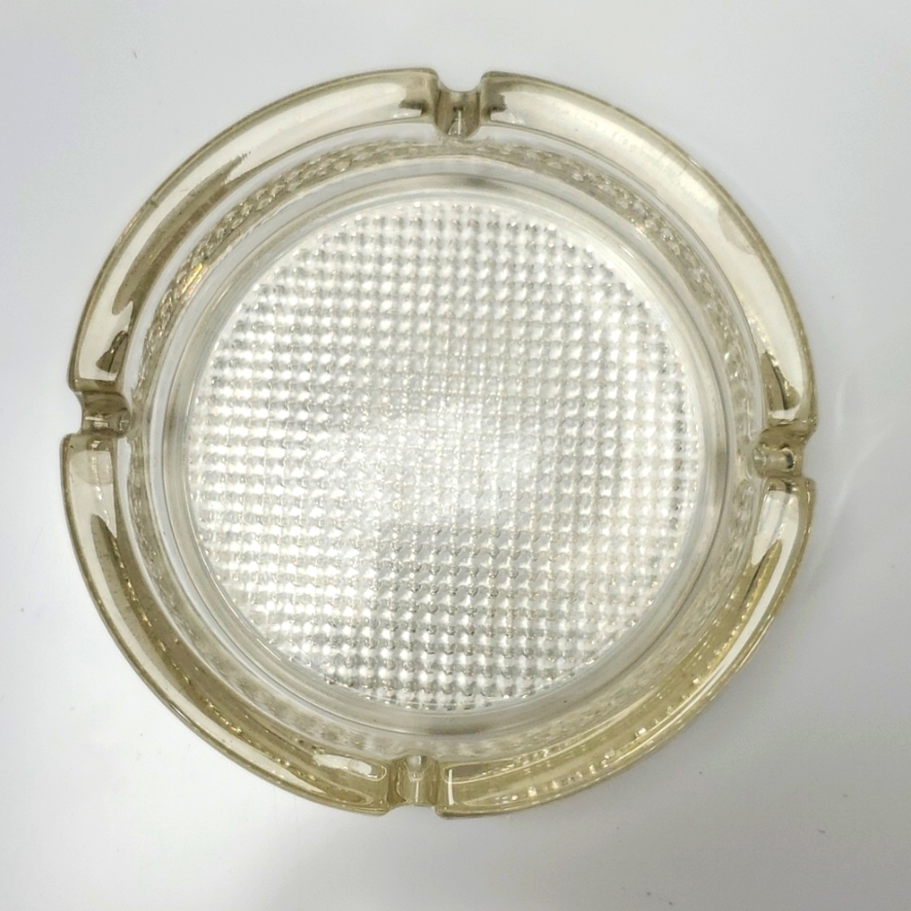 Vintage Glass ashtray 5 3/4" round textured bottom heavy 1.6 lb